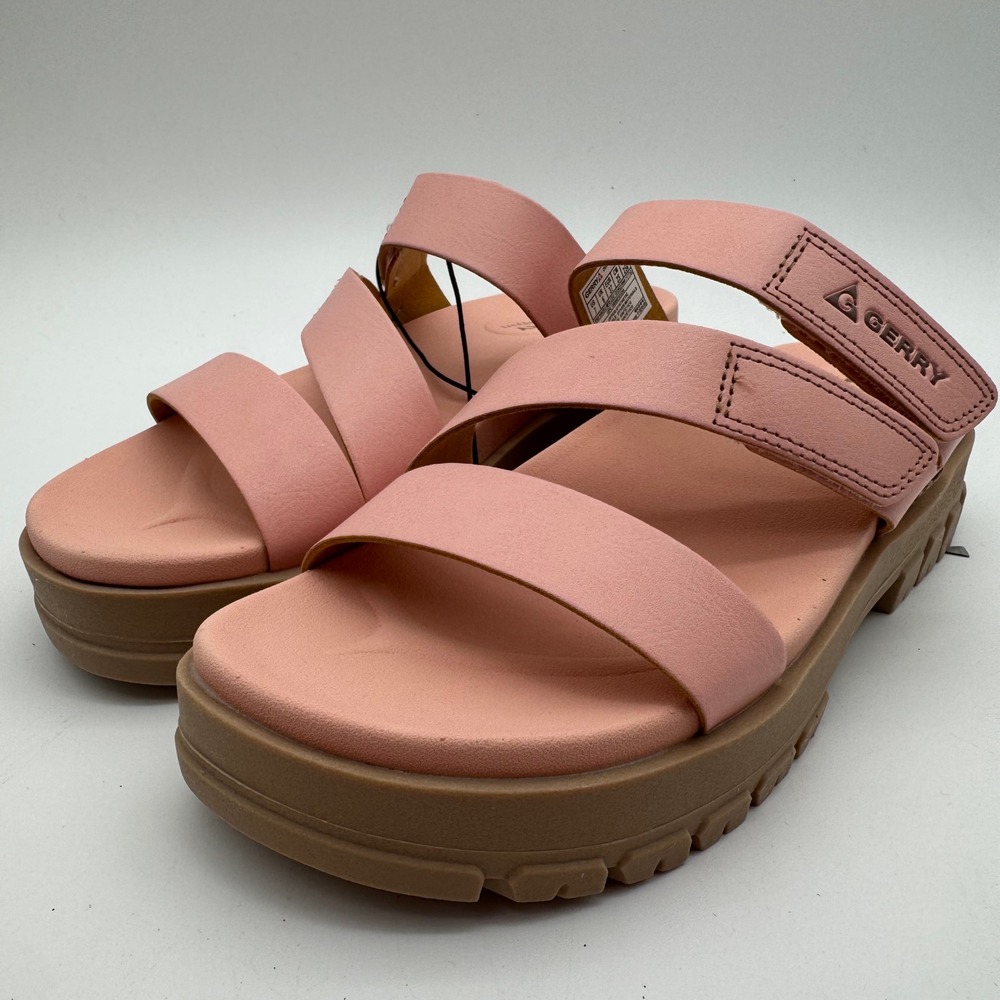 Gerry‎ Choclo Womens Platform Sandals Pink Adjustable Double Strap Slides Size 7